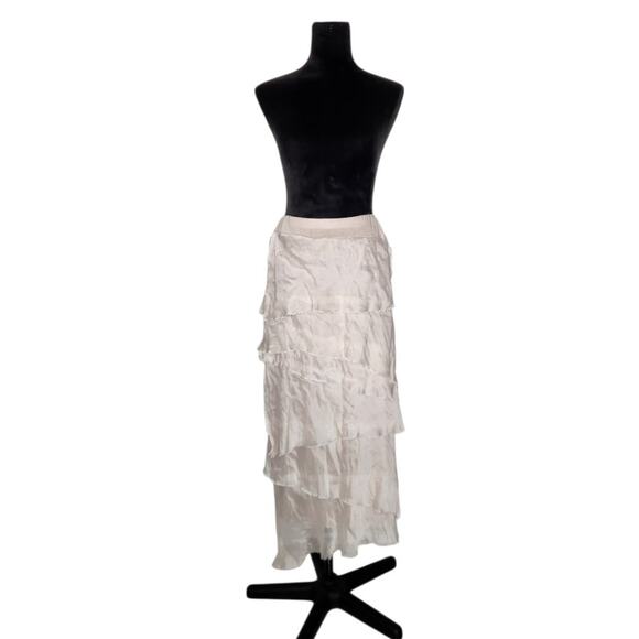 Tempo Paris Silk Angled Tiered Midi Skirt Pink Boho Euro Summer size small - Picture 3 of 10